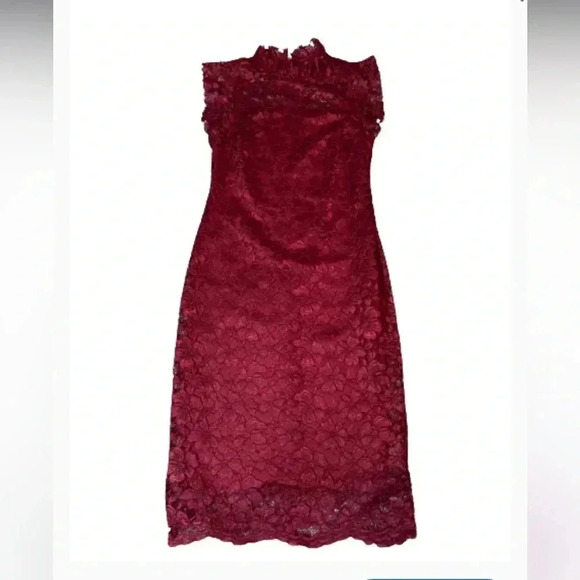 ENFOCUS STUDIO BURGUNDY RED LACE SHEATH MIDI DRESS  CUFFSLEEVE  SIZE8 MEDIUM NWT - Picture 5 of 14